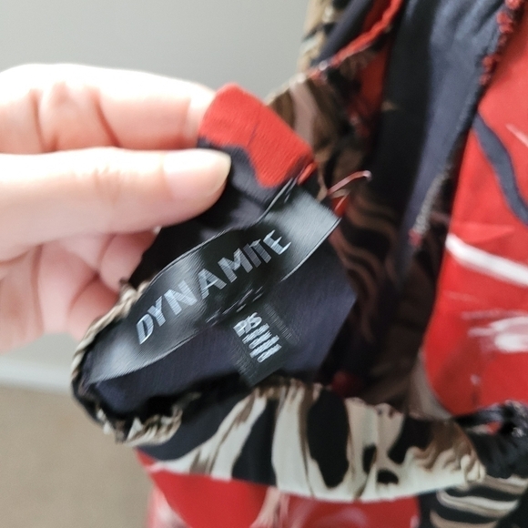 Dynamite | vneck halter romper one piece | small | black red hibiscus dress - Picture 12 of 14